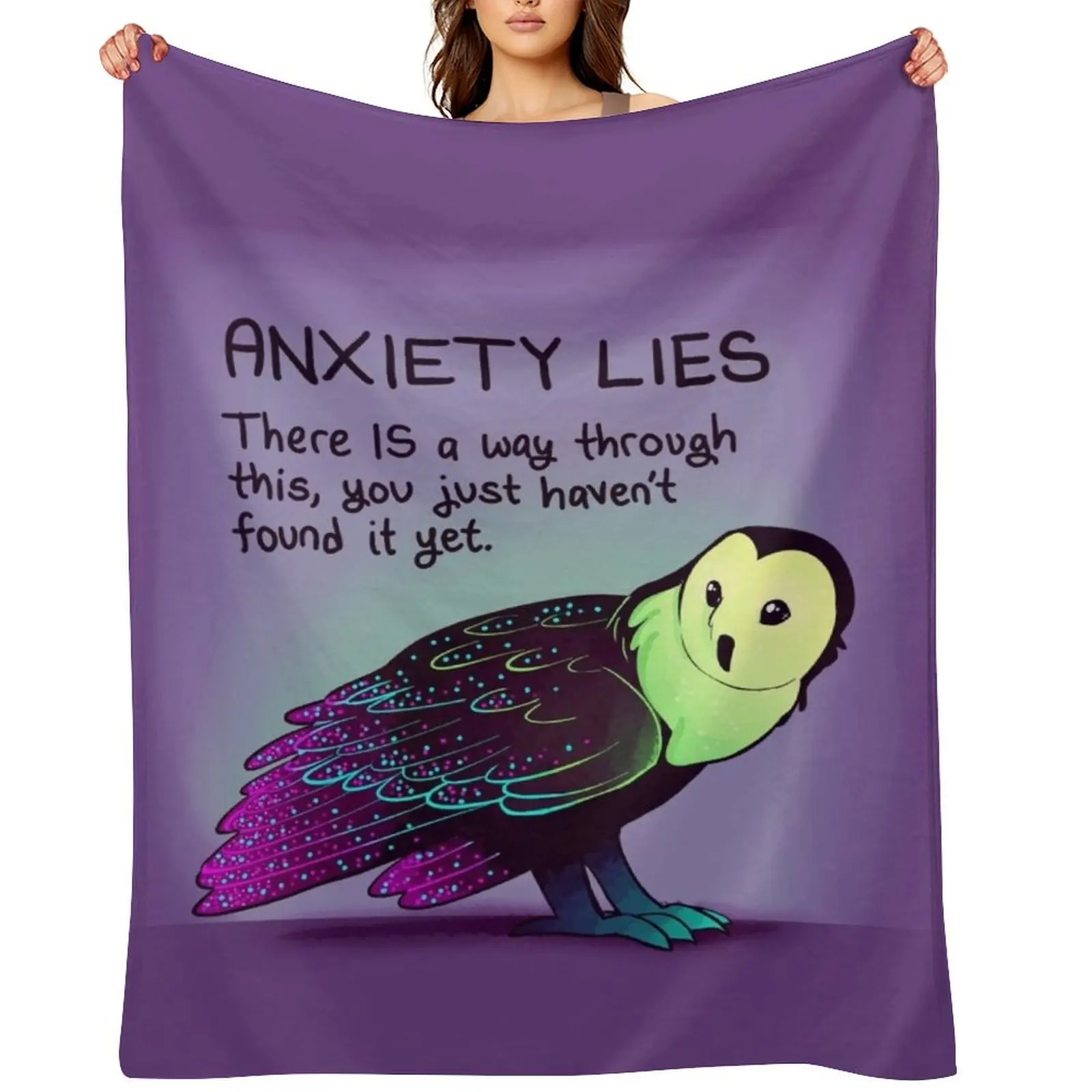 

ANXIETY LIES Sparkle Neon Owl Throw Blanket Thins Decoratives Thermals For Travel Hairys Blankets