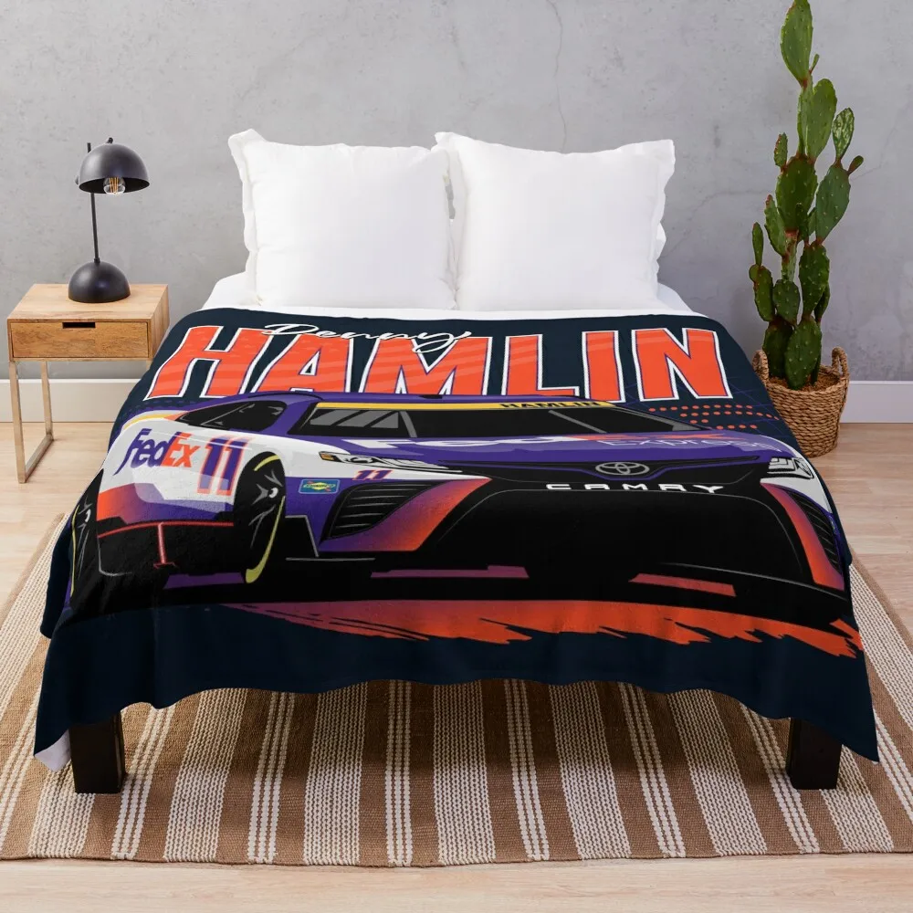 Denny Hamlin 2022 Nascar Playoffs Throw Blanket for sofa Multi-Purpose Soft Custom Blankets