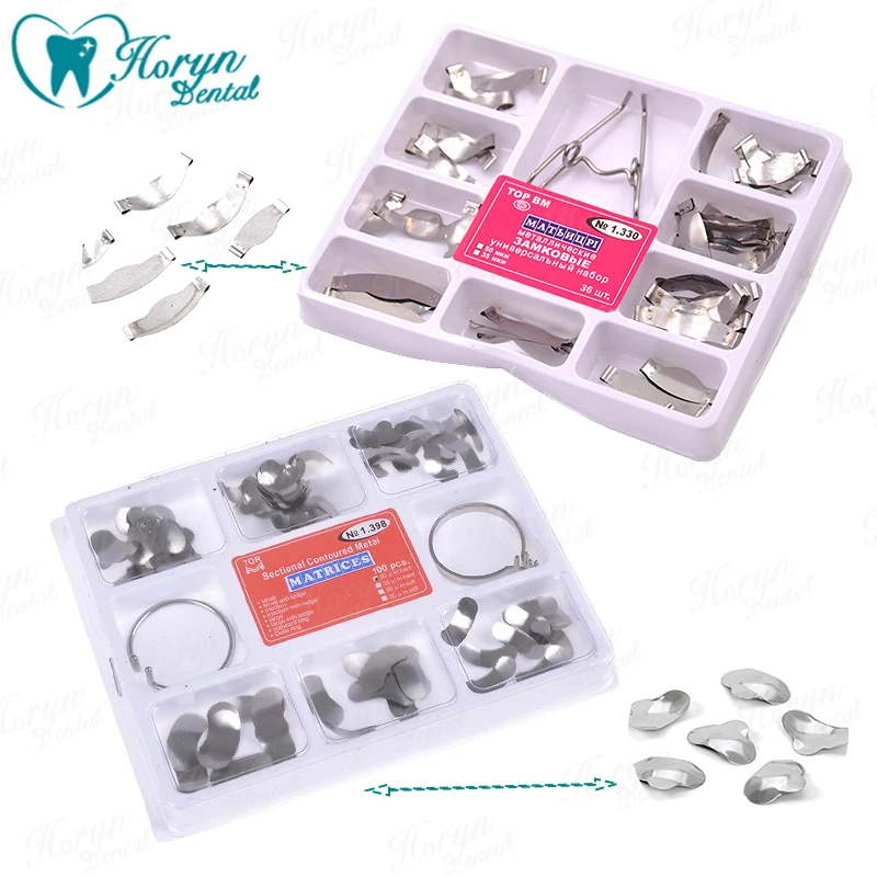 

36/100 pcs Dental Supplies Matrix with Springclip NO.1.330 Sectional Contoured Metal Matrices Full kit for Teeth Replacement