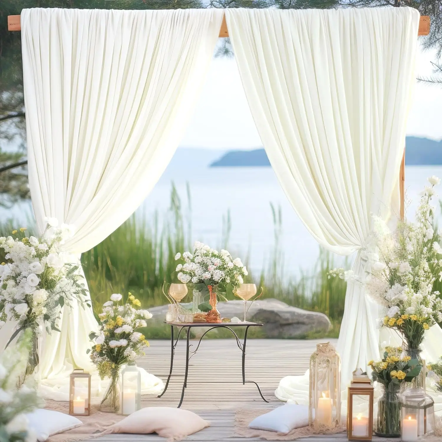 

1 Panels Wrinkle Free Backdrop Curtains Soft Wedding Backdrop Curtain Silky Washable White Polyester Drapes for Baby Showers