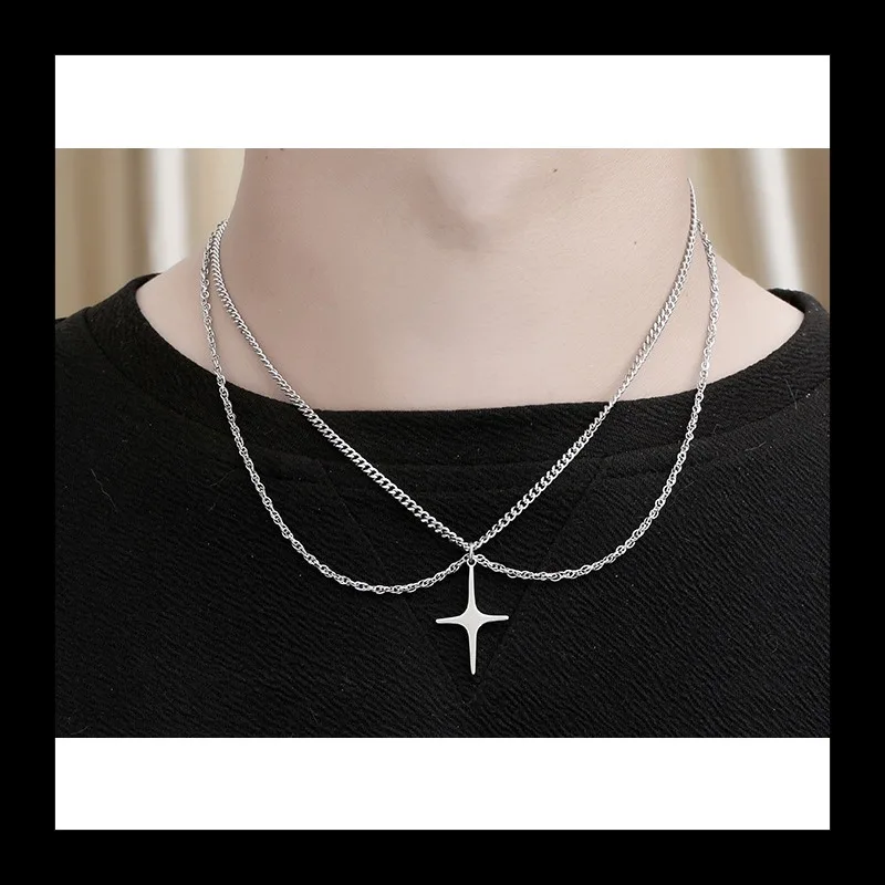 التيتانيوم الصلب قلادة الرجال العصرية تنوعا النجوم قلادة قلادة المرأة الهيب هوب المتخصصة شارع العليا طبقة مزدوجة الملحقات #6