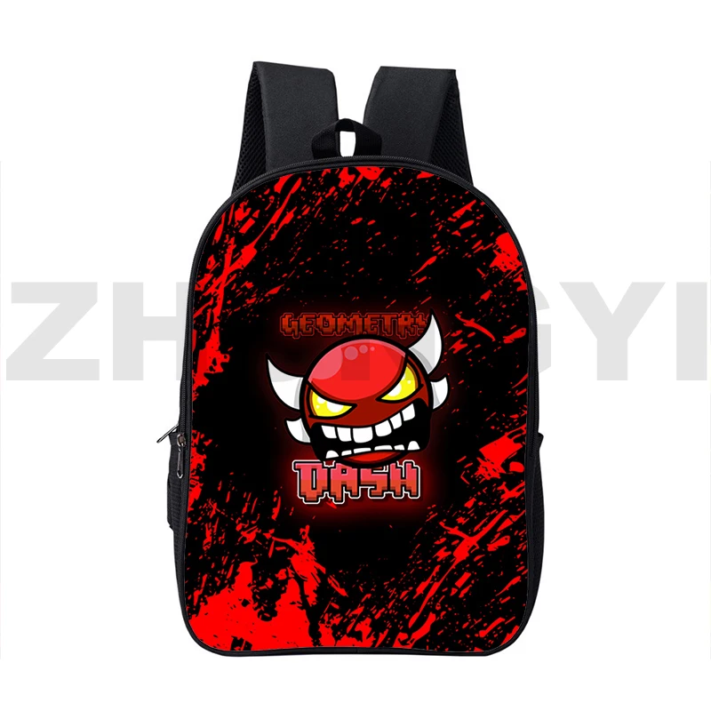 

3D Printed Angry Geometry Dash Backpack Fashion Ladies Phone Pouch Pack 16 Inch Quality Nylon Kids School Bags Cartoon Packbag