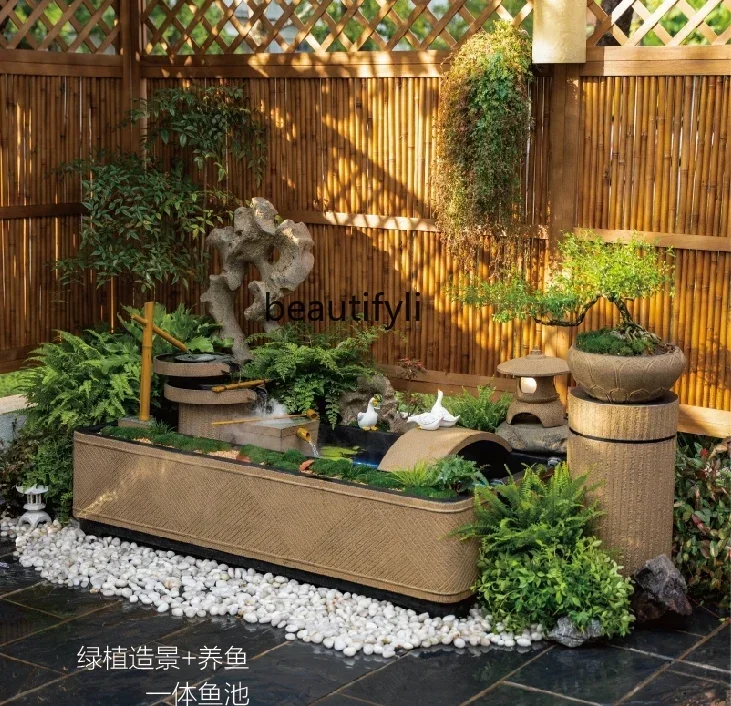 Chinese Courtyard Landscape Layout Outdoor Fish Pond Chinese Garden Terrace Landscape Flowing Water Fish Tank Decoration