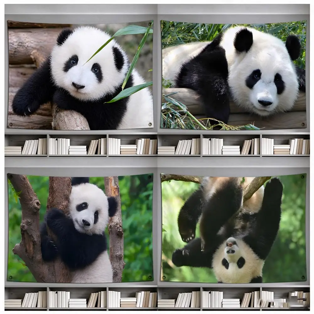 Gentle Cuddly Animal P-Panda Flags Four Ring Ornament Indoor Outdoor Decor Simple Hanging Mount Gift