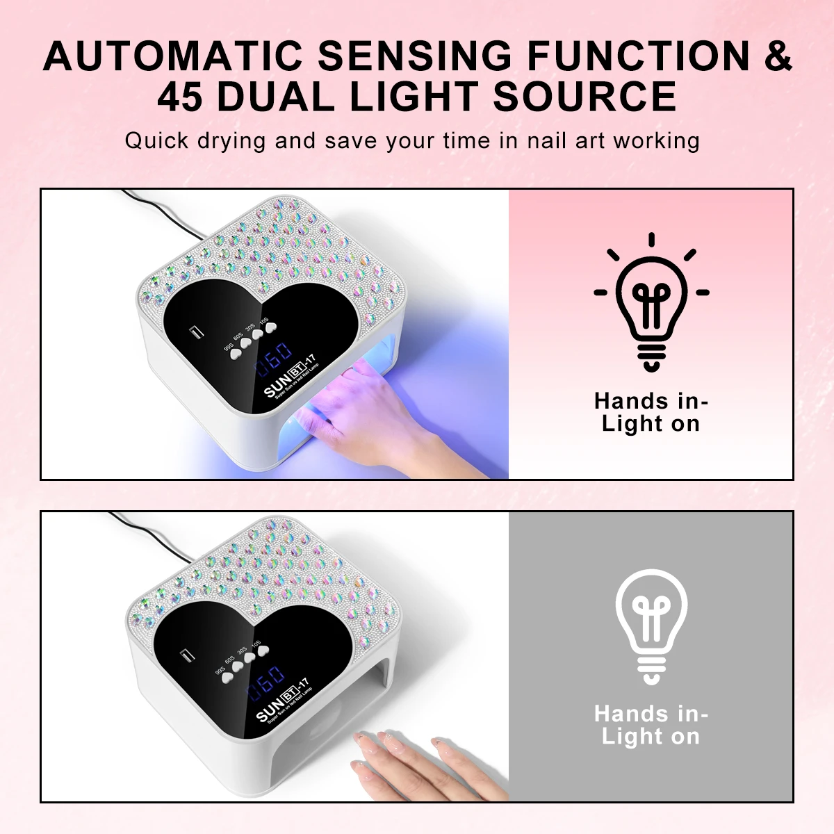 プロ用ネイルドライヤー 45LED UVネイルランプ 4つのタイマーとセンサー設定付き ネイルサロンツール用ネイルポリッシュ硬化ライト