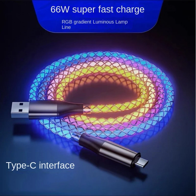 RGB Light Super Fast Charging Cable PD Colorful Typec Quick Charging Data Cable 3-in-1 Car Luminous Charger Cable for iPhone