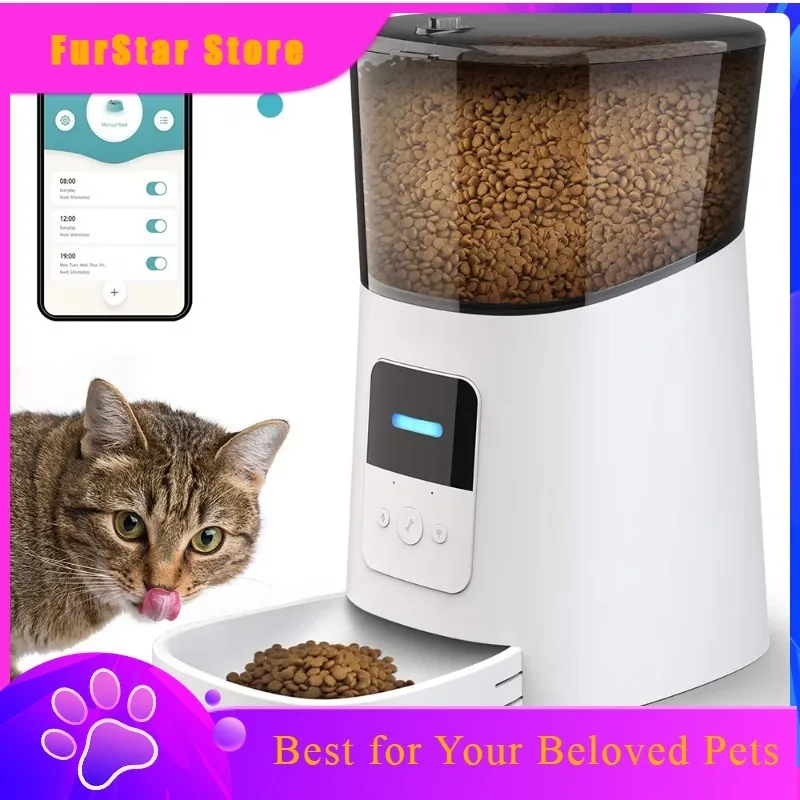 FurStar6L Auto Pet Cat Dry Food Dispenser Automatic Cat Feeder Intelligent Timed Quantitative Visible Wifi Smart Pet Feeder Home