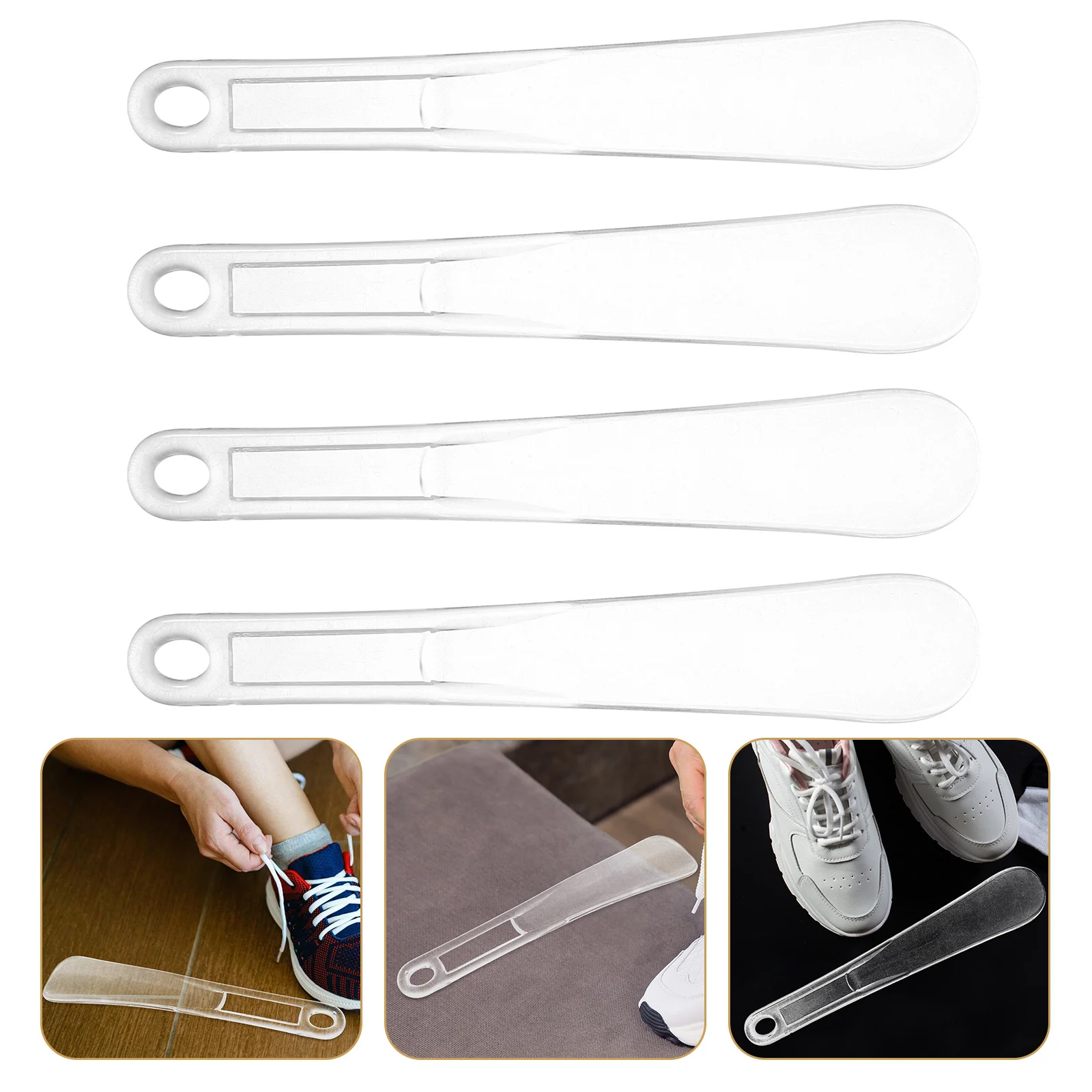 

4Pcs Portable Transparent Shoe Horn Plastic Compact Travel Shoe Tool for Easy Wear Small Size Lightweight Seniors Footwear