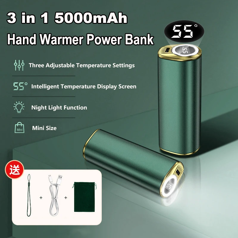 

3 in 1 Hand Warmer Power Bank with Light Portable Charger Powerbank for iPhone 17 16 Samsung Huawei Xiaomi External Battery Pack