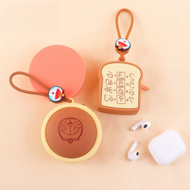 Cartera 3D de Silicona con Diseño de Doraemon de Anime, Estilo Dorayaki, Creativa, para Audífonos, Regalo