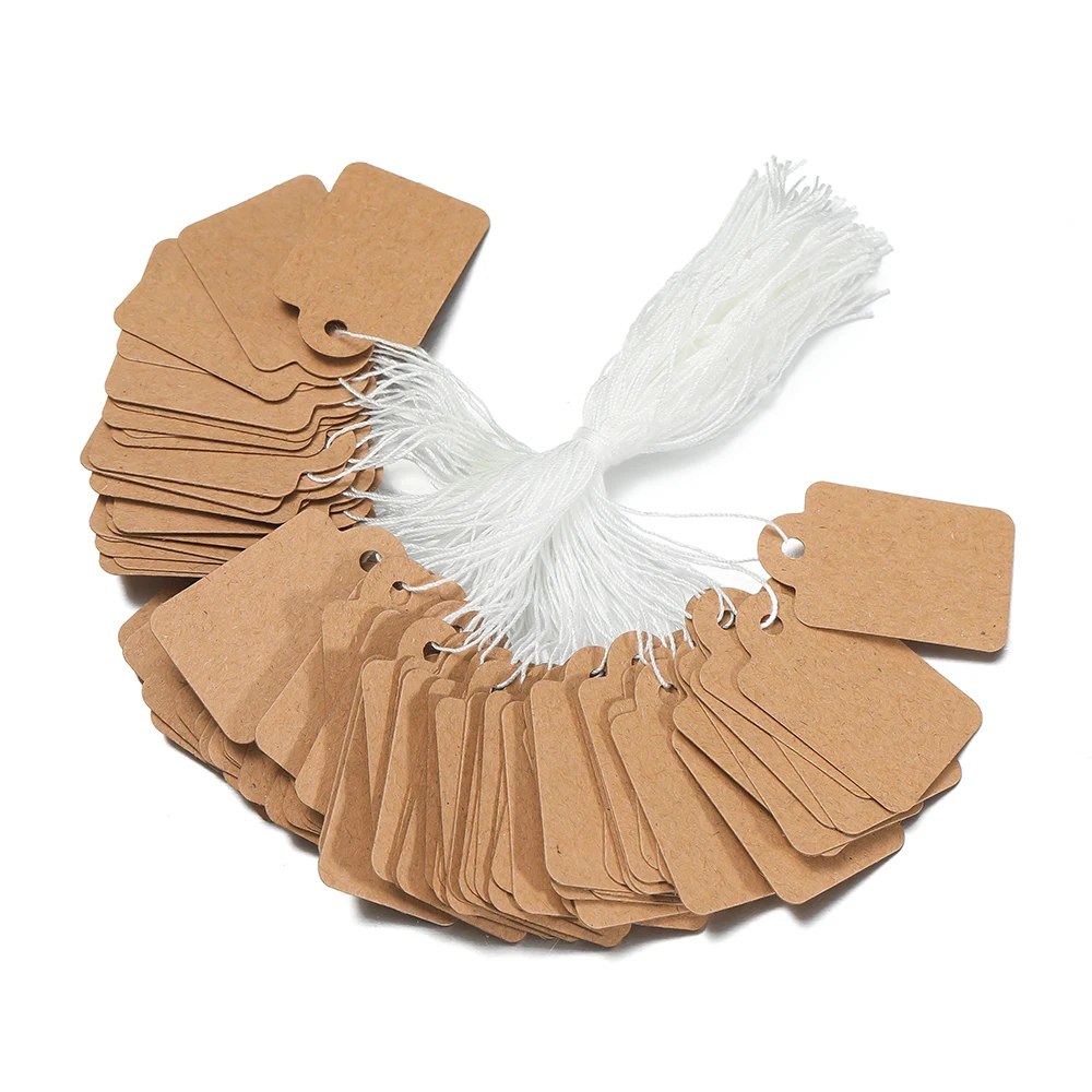 100pcs/lot  Price Label Tags String Tie Watch Jewelry Display Merchandise Price Label Paper Cards Rectangular Blank Price Tag