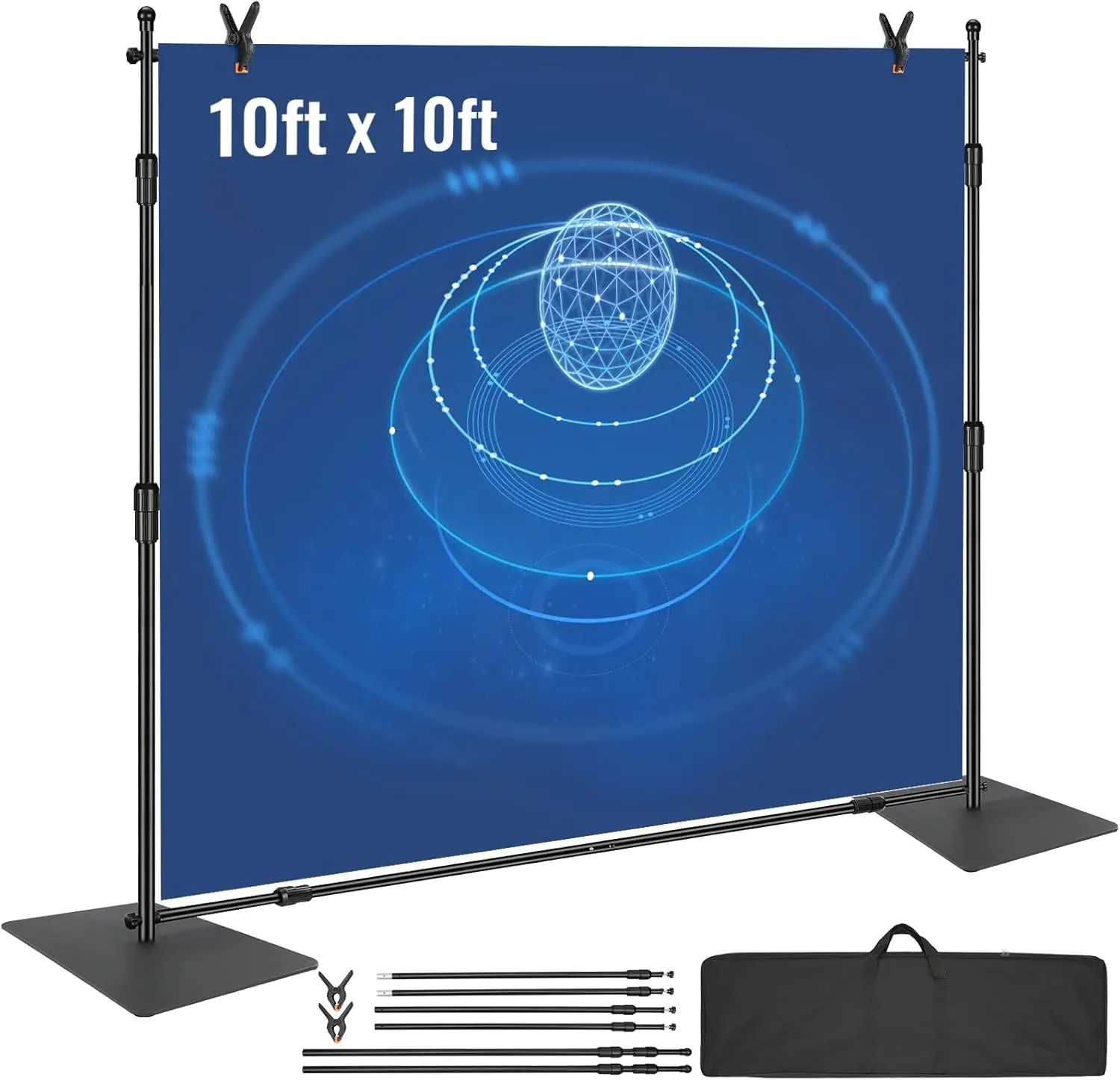 

Регулируемая подставка для фона 10x10 футов с прочным стальным основанием, 2 зажимами и сумкой для переноски для мероприятий, вечеринок, фотосъемки