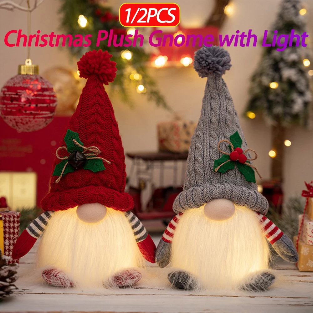 

Christmas Plush Gnome with Light Tabletop Santa Figurine Nordic Elf Plush Doll Christmas Decoration for Home Kitchen Tiered Tray