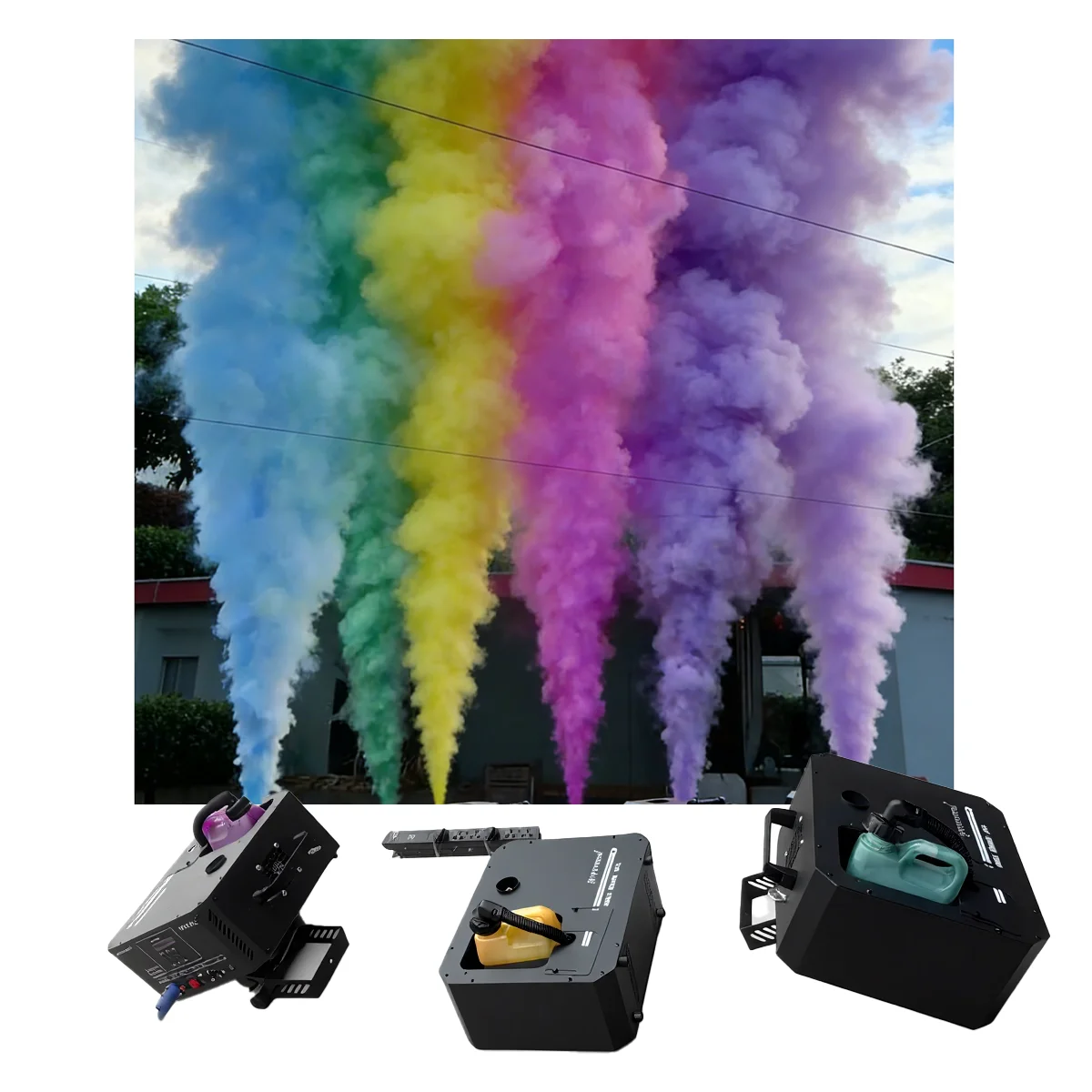 Gender Reveal FX Dmx Remote Control Wedding Party Event 15M Colored Fog Concert Dj Stage Equipment Rainproof Color Smoke Machine
