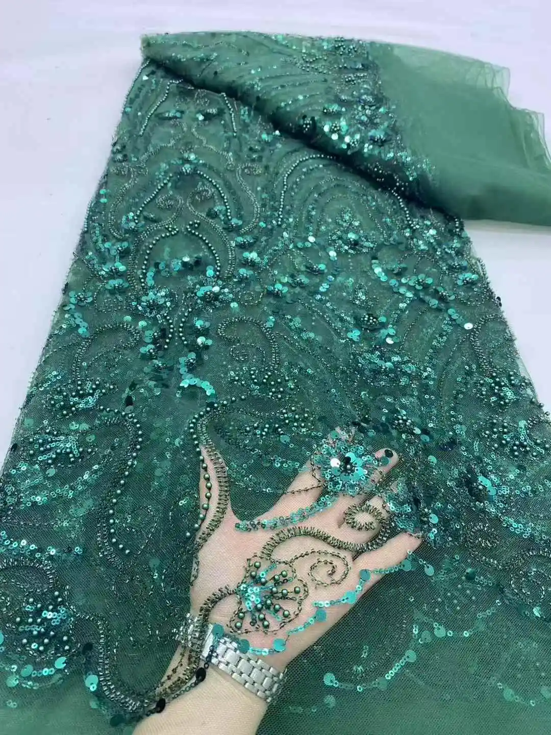 أحدث الخرز الأفريقي الترتر شبكة الدانتيل 2025 العروس الفرنسية صافي الدانتيل النسيج الخياطة المطرزة الدانتيل تول النيجيري النساء