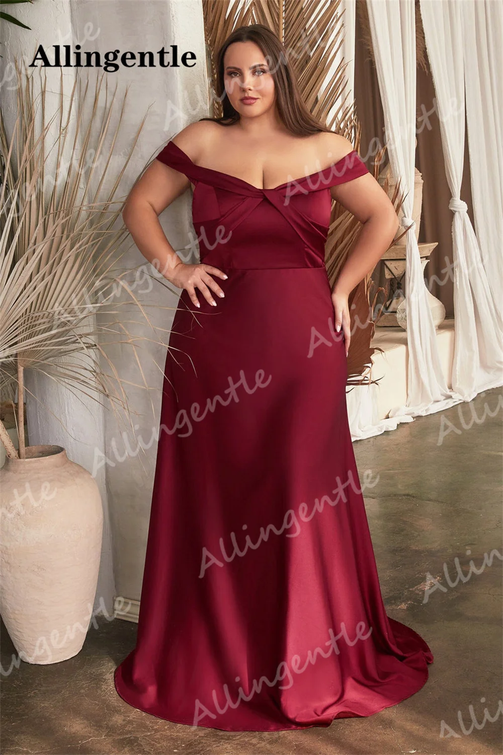 Allingentle Satin Off The Shoulder Evening Dresses for Women A-Line Elegant Evening Party Gowns Wedding Guest Gowns Customized