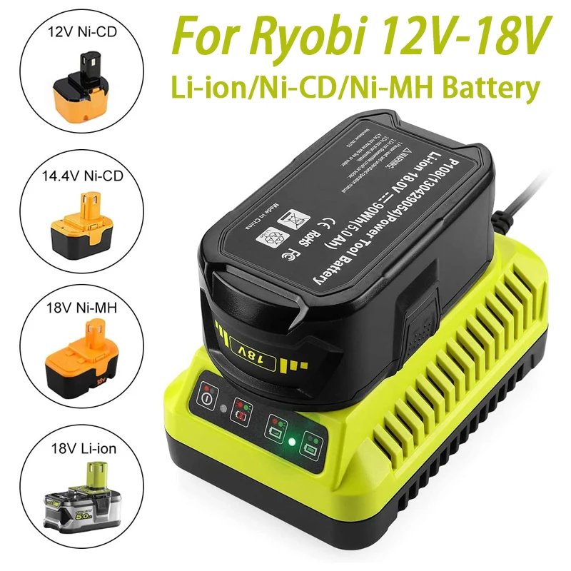 Imagem -02 - Carregador de Substituição para Ryobi Carregamento Rápido Li-ion Ni-cd Ni-mh Bateria P107 P108 P110 12v 14.4v 18v P117