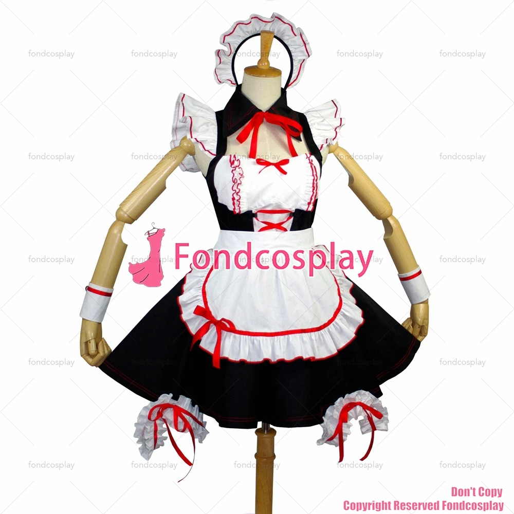 

fondcosplay adult sexy cross dressing sissy maid short Lovely black Cotton Dress white apron Costume Custom-made[G726]
