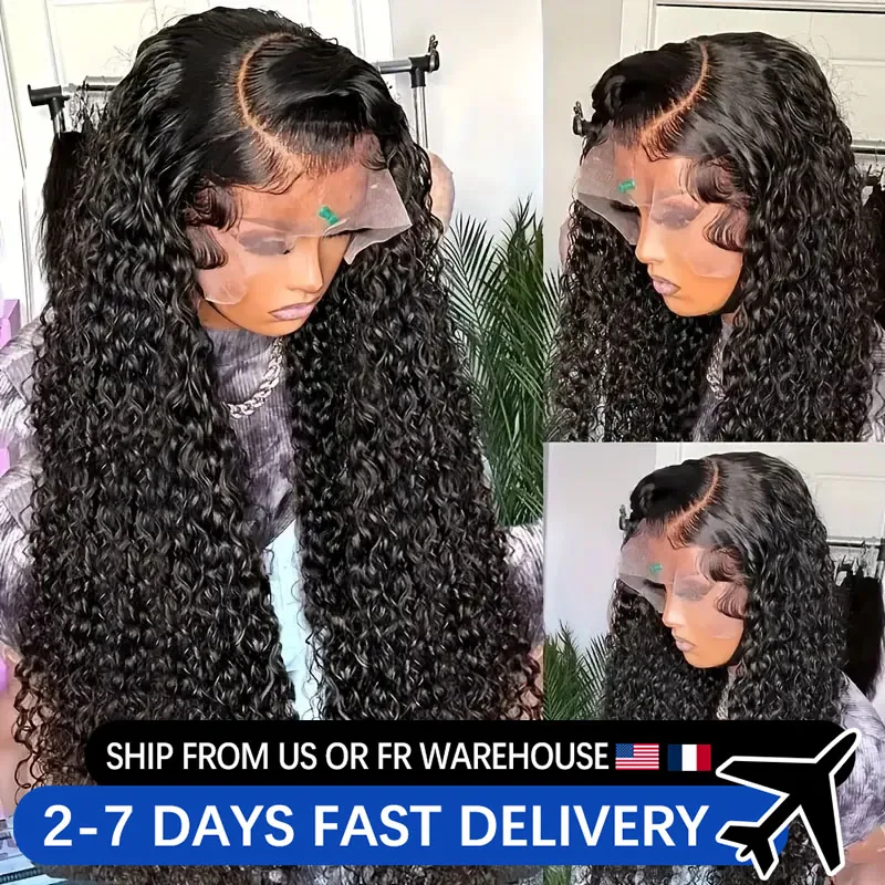 200% Density Curly Wave Lace Front Wigs Transparent 13x4 Lace Frontal Wigs Brazilian Pre Plucked Deep Wave Wig Remy Human Hair