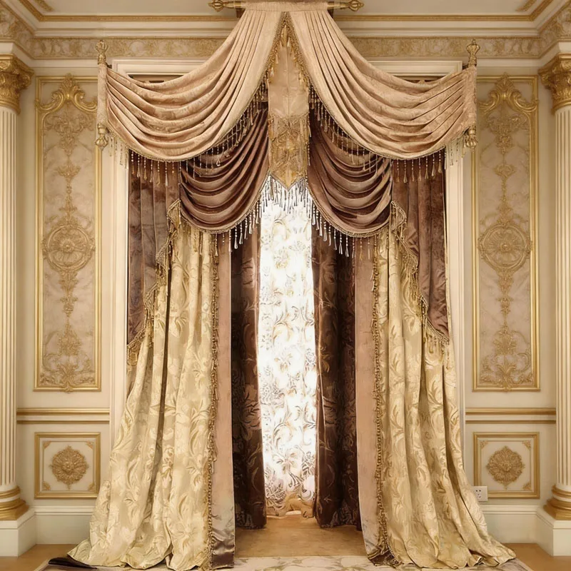 Living room curtains luxury European house pearl drapes beads window beaded blackout curtains in bedroom marriage room curtains