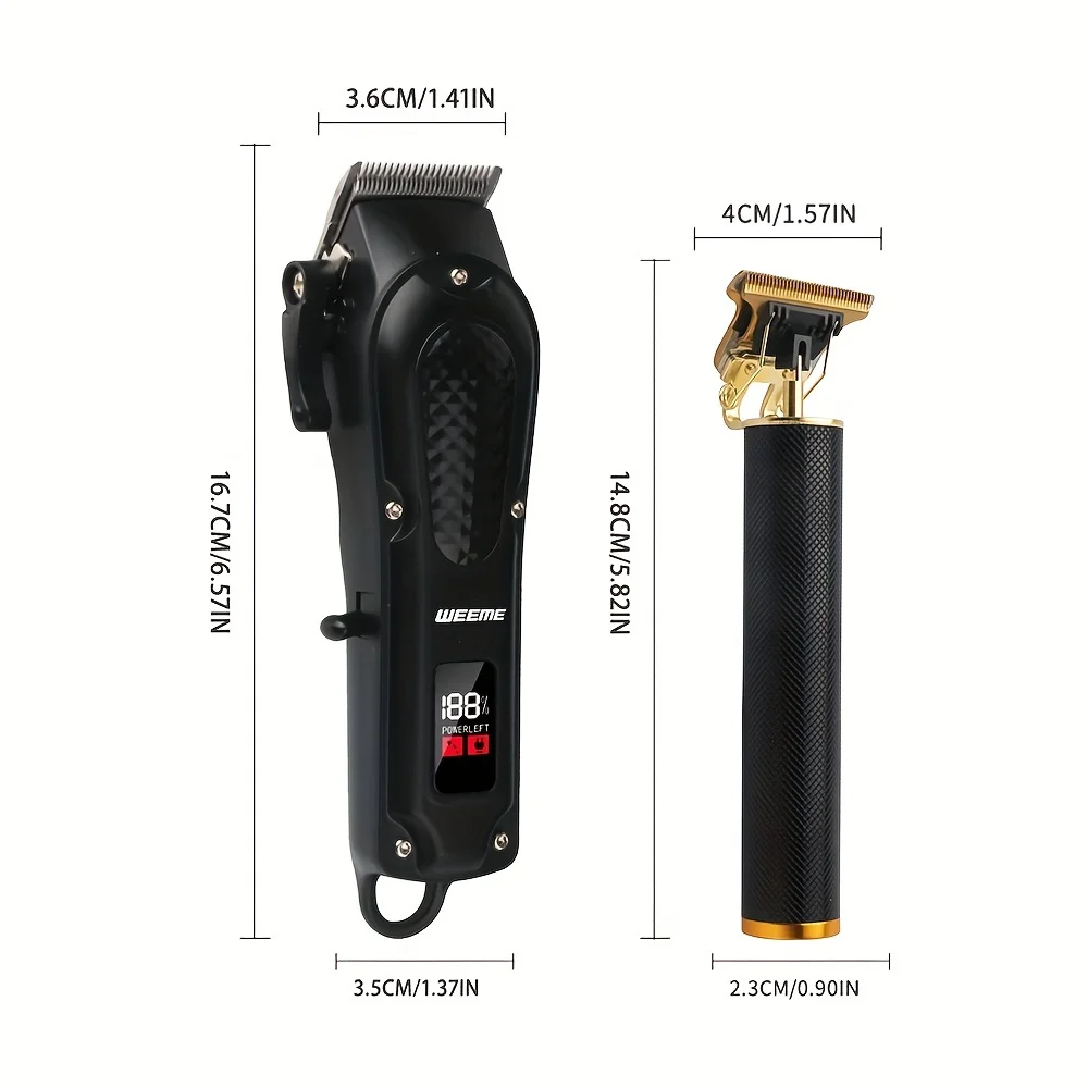 전문 블랙 헤어 커팅 키트, USB 고속 충전, LCD 디지털 디스플레이, 다양한 헤어 스타일로 완벽한 헤어 가위