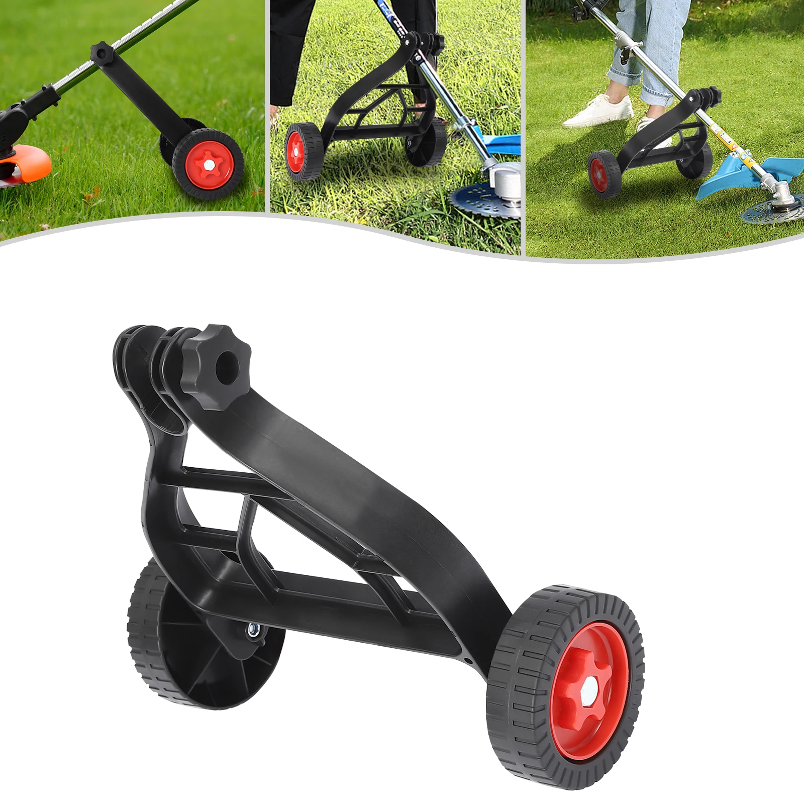 

String Trimmer Wheel Attachment, 26-28mm Adjustable Support Wheels Portable Lawn Mower Auxiliary Wheels for Cordless Weed Wacker