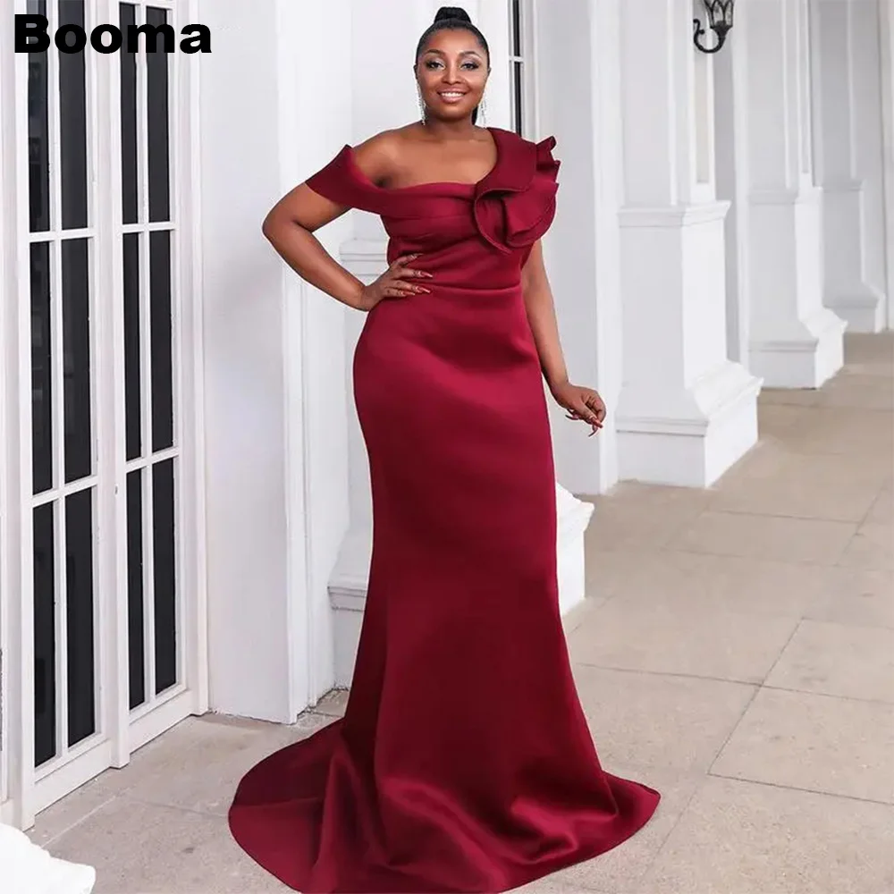 

Booma Elegant Mermaid Evening Dresses One Shouder Ruffeles Wedding Guest Dress for Women Sweep Train Simple Formal Party Gowns