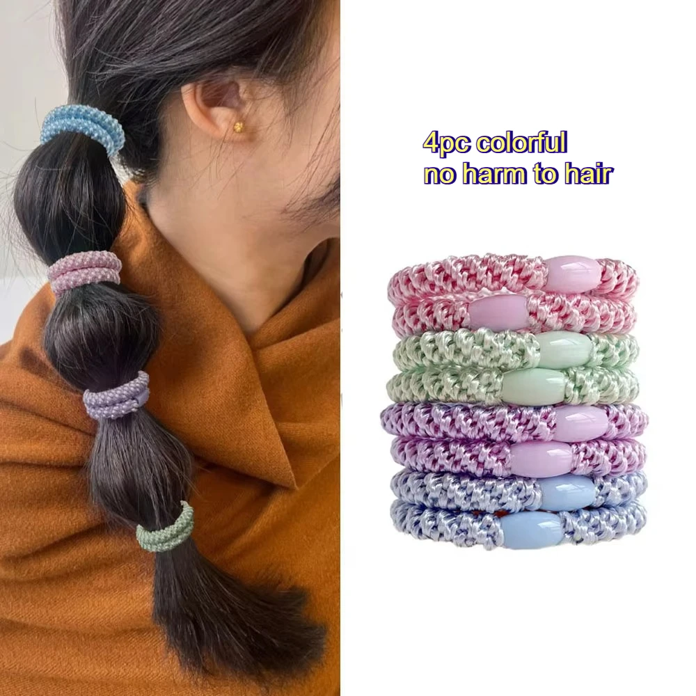 

4PC Hot European and American Candy Khaki Color High Elasticity Hair Ties for Women Girls Ponytail Holder Hair Accessories