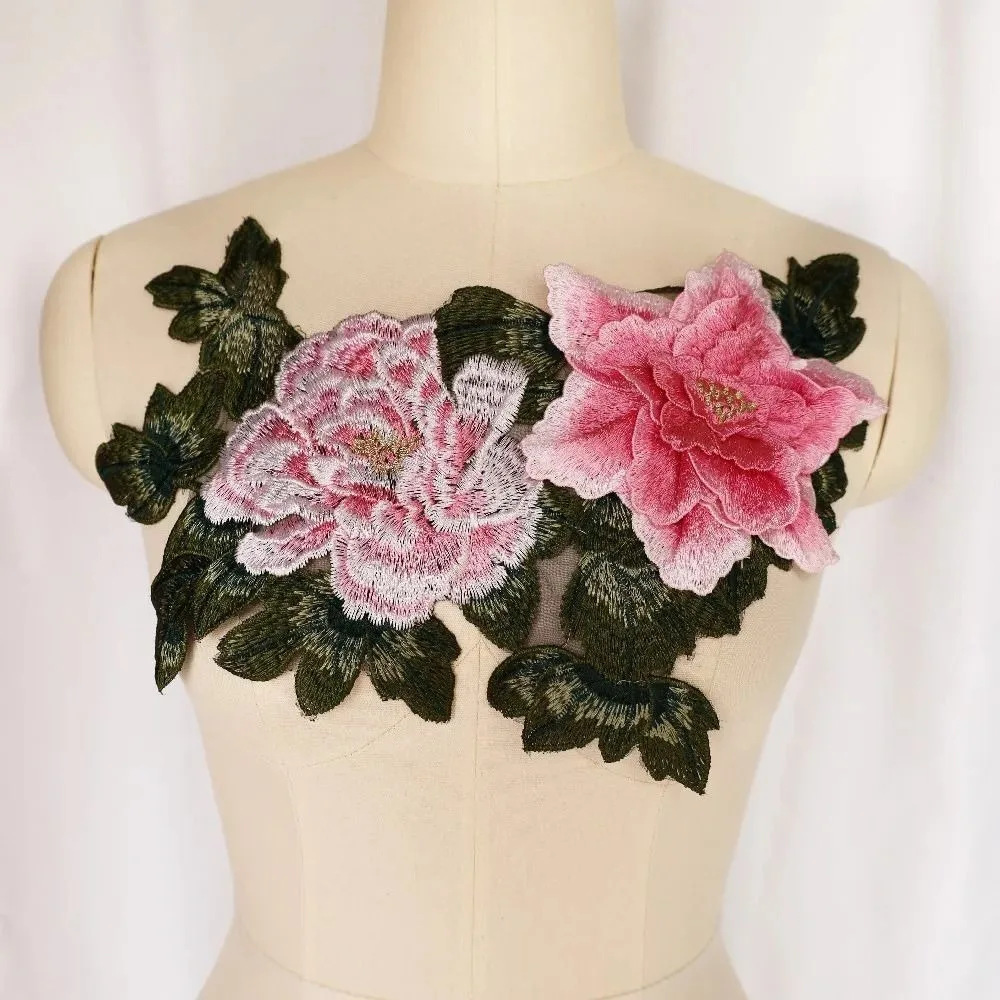 Embroidered Peony Flower Patches Sew on Removable Large Flowers Patch Sticker Diy Decoration Sew Patches Wedding Gown Dress