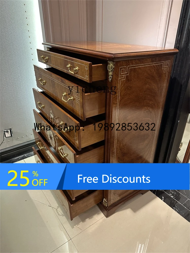 Bedroom Storage Decorative Cabinet High and Low Cabinet Solid Wood French Bedside Cabinet