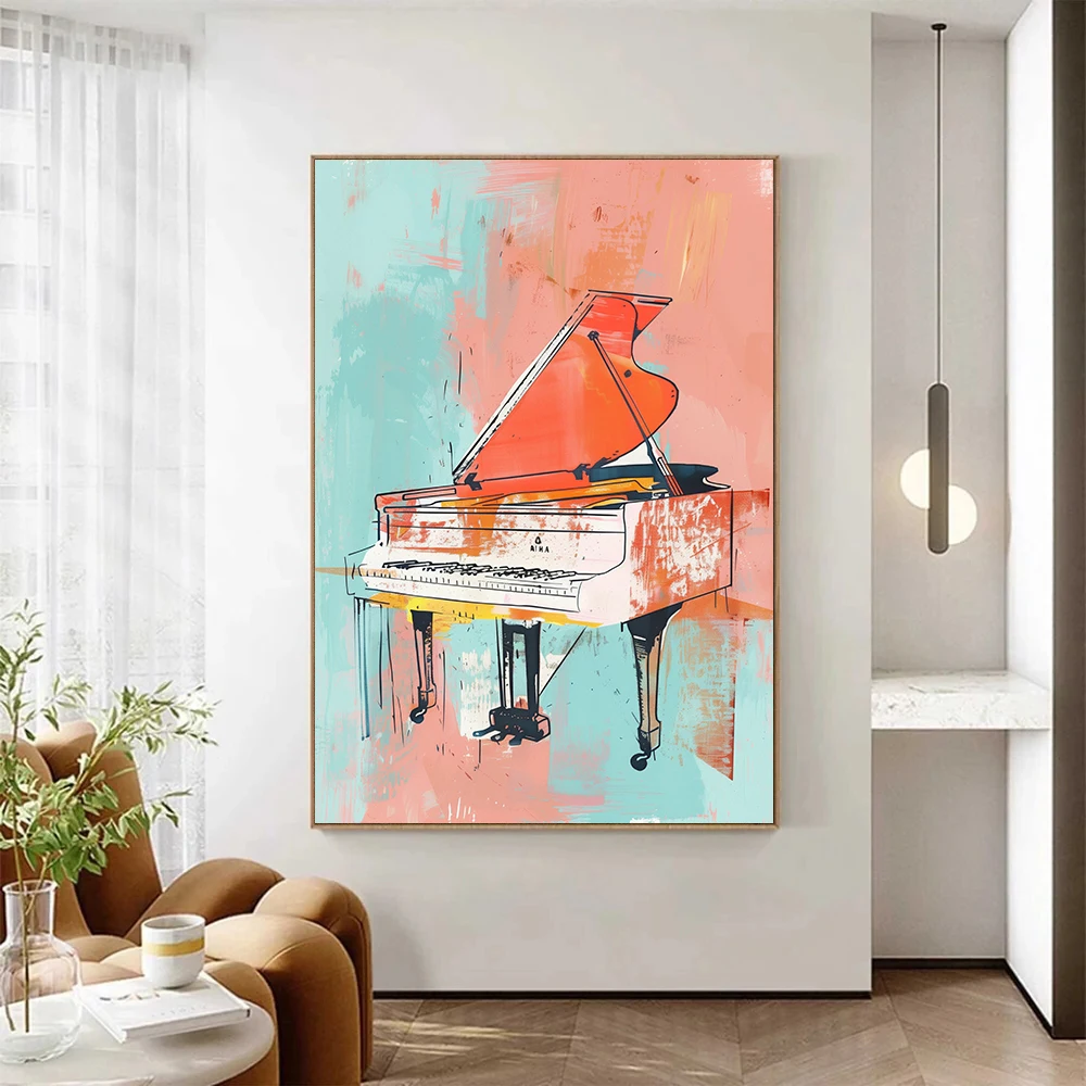 1pc frameless  Abstract Colorful Jazz Band Music Piano Guitar Modern Posters and Prints Canvas Printing Wall Art Picture for Liv view 4