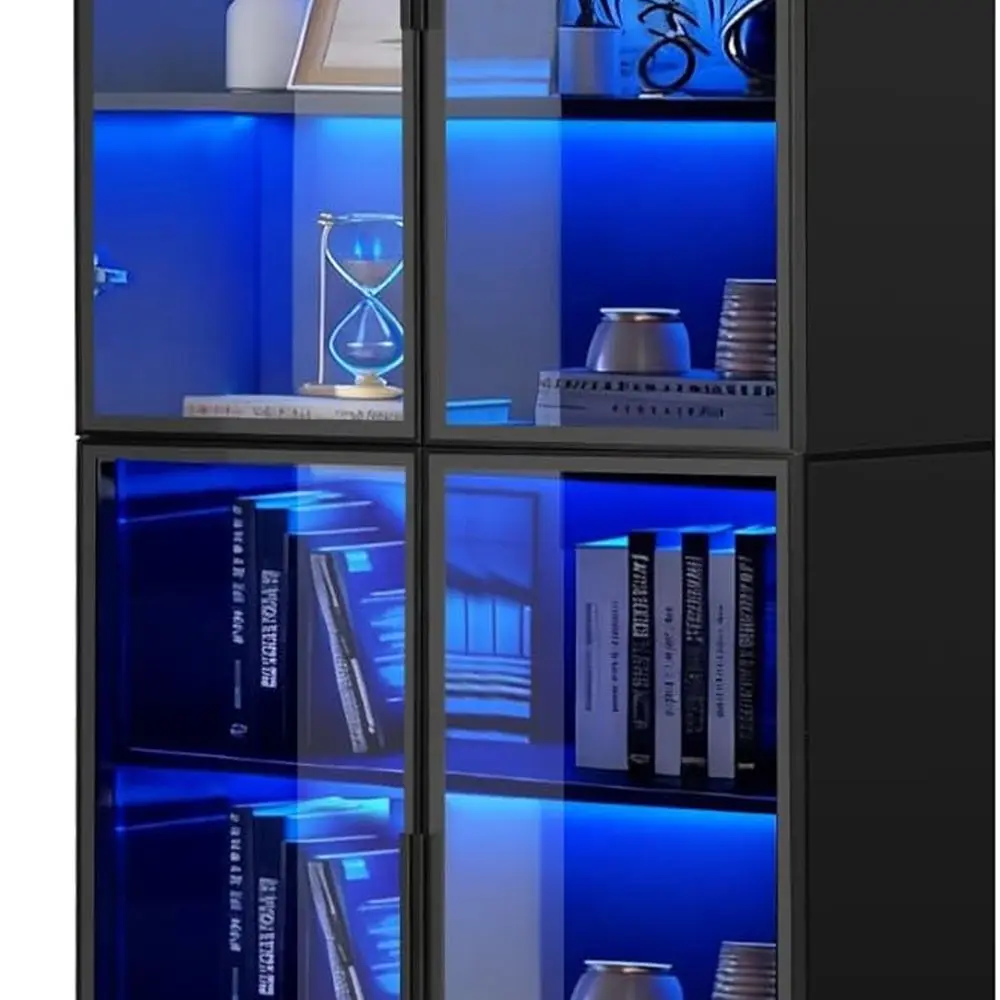 

78 высоких витрин с 6-уровневым хранилищем, светодиодной подсветкой, стеклянными дверями, идеально подходит для дома и офиса