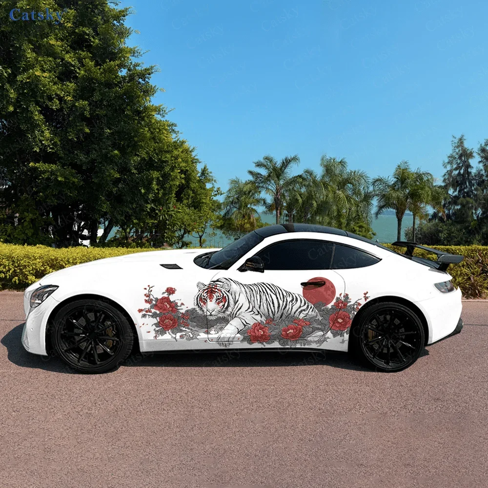 Japanese Style Tiger Car Side Sticker Decoration, PVC Waterproof Scratch Resistant Decal, Car Protection, Auto Accessories Gift