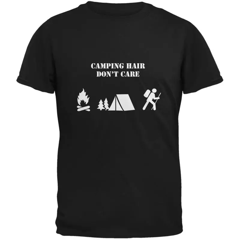 

Camping Hair Don't Care Black Adult T Shirt