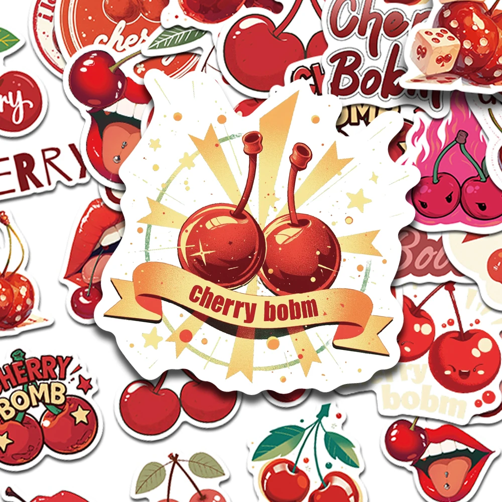 

50pcs Cartoon Red Cherry Stickers Decals For Phone Laptop Skateboard Suitcase Guitar Graffiti Aesthetic Stickers Students Gifts