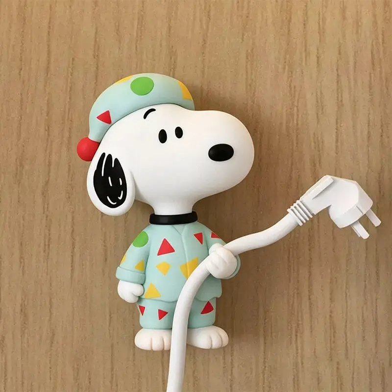 Cute Snoopy Self Adhesive Cable Holder Cartoon Wire Organizer Hook Wall Mount Charging Cord Management Decor Ornament for Home