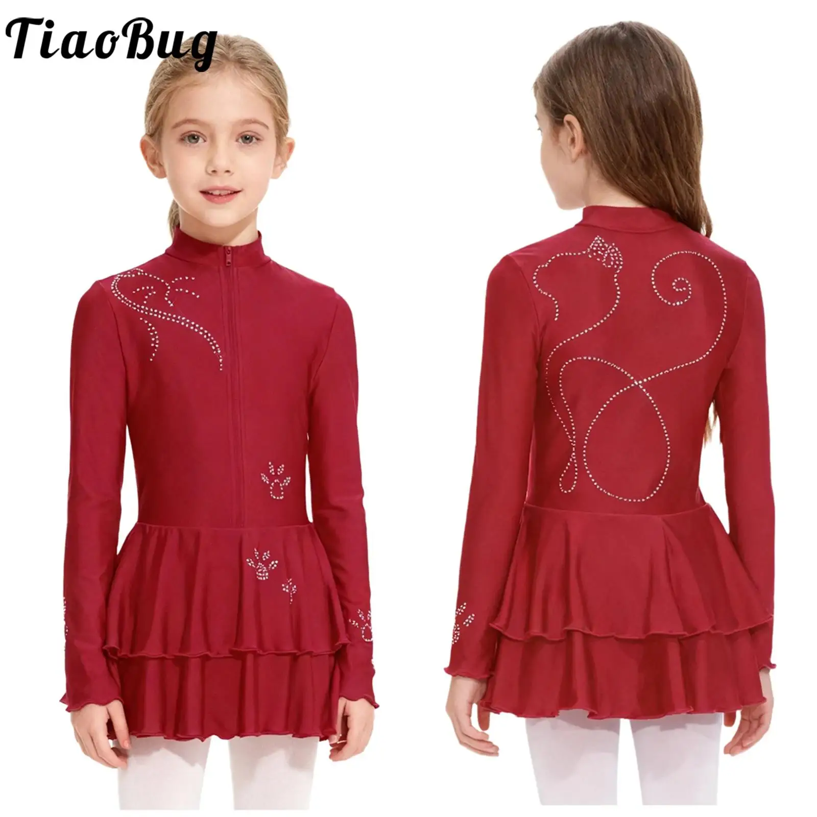 

Kids Girl Figure Skating Dress Rhinestones Ballet Gymnastics Leotard Tutu Dance Performance Costume Dress with Built-in Briefs