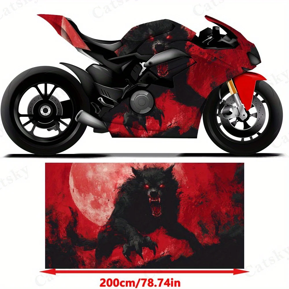 Blood Moon Werewolf Horror Motorcycle Film Stickers, Durable PVC Adhesive Decals for Motorcycle Customization, Weather-Resistant