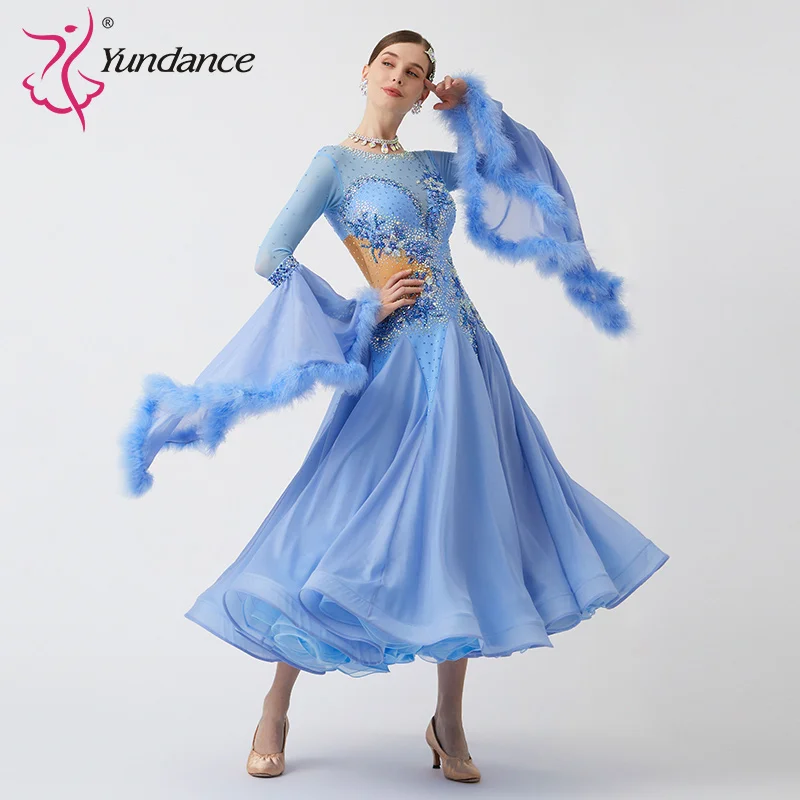 B-23151 New Women Modern Dance Rhinestone Color Diversity Dress Ballroom National Standard Waltz Competition Performance