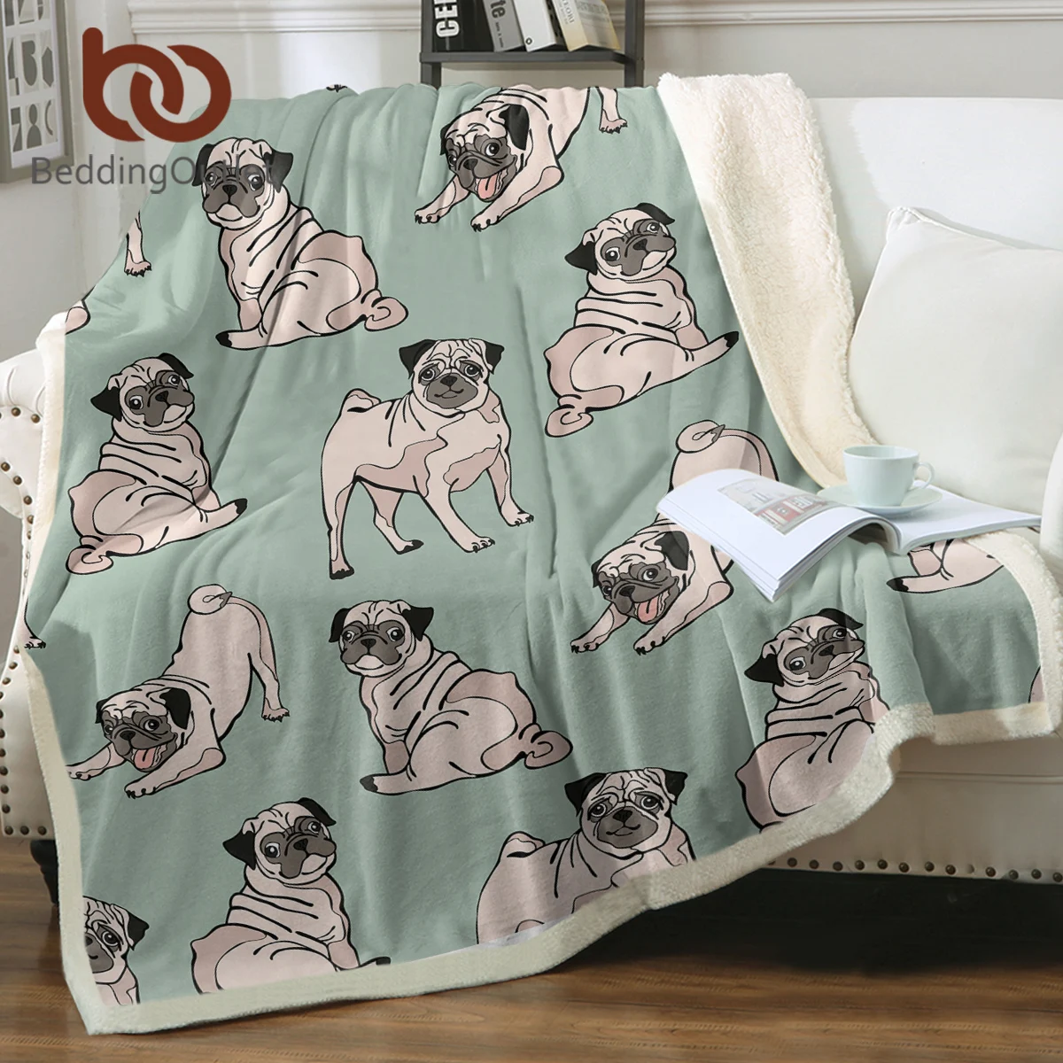 

BeddingOutlet Lovely Cartoon Pug dog Sherpa Fleece Blanket Dachshund Printed Warm Blanket For Sofa Bed Living Room All Season