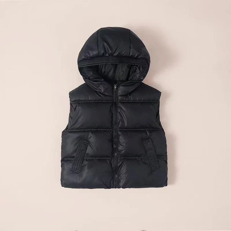 

Children's Down Cotton Vest 2025 New Autumn and Winter Boys and Girls Tank Top for Outer Wearing Teen Thick Hooded Coat 4-14Year