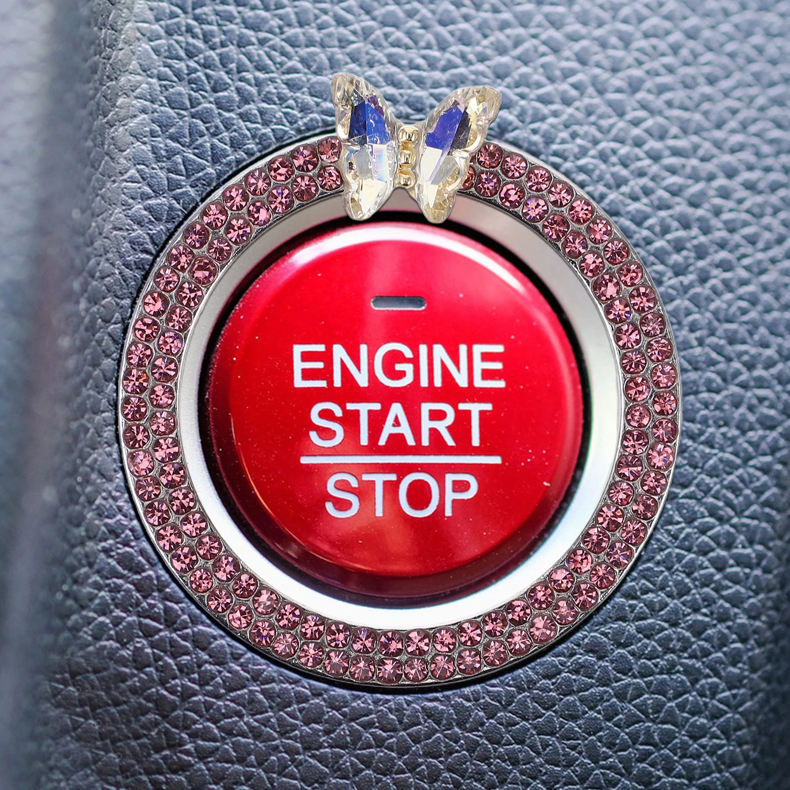 

Car Ignition Decorative Ring Start Button Bling Rhinestone Butterfly Cover Universal Aesthetic Accessories Interior Engine