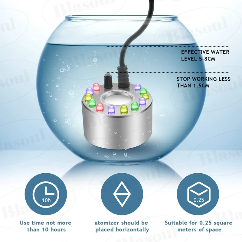 Fabricante de névoa, mini fabricante de névoa de alumínio à prova dwaterproof água máquina de névoa com 12 luzes led para fonte de água lagoa tanque de peixes botânico