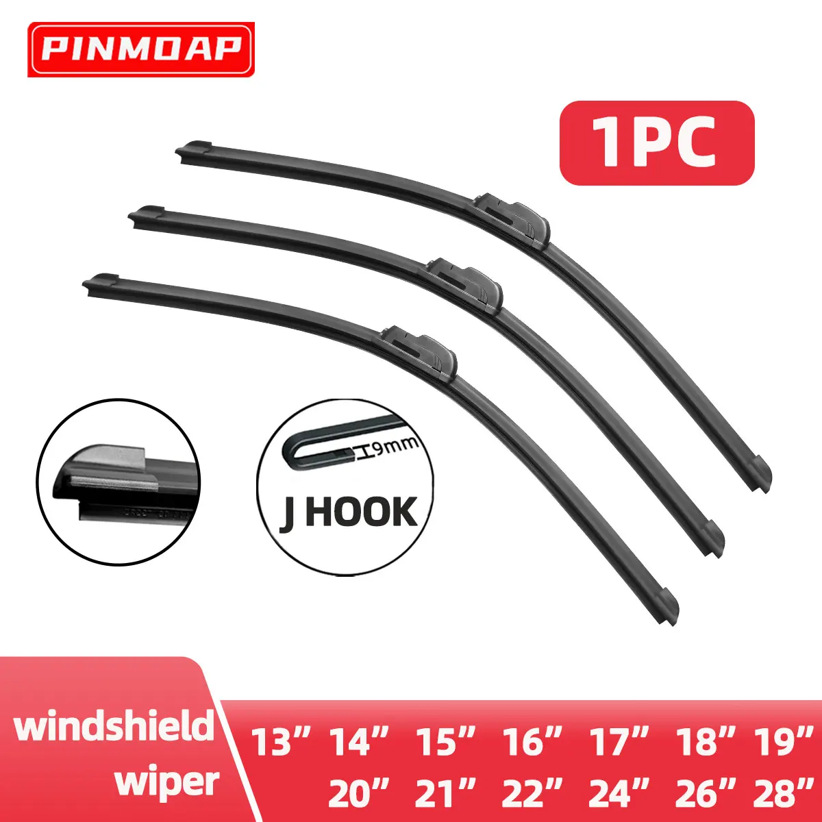 Car Wiper U/J Hook Front Windscreen Wiper Part Accessories 13" 14" 16" 17" 18" 19" 20" 21" 22" 24" 26" 28" Rubber Strip Wiper