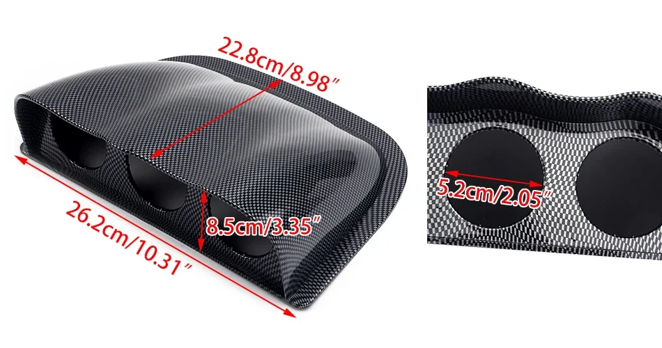 2\'\' 52mm Carbon Fiber Style Car Triple Dash Gauge Meter Pod 3 Hole Dashboard Mount Holder Front