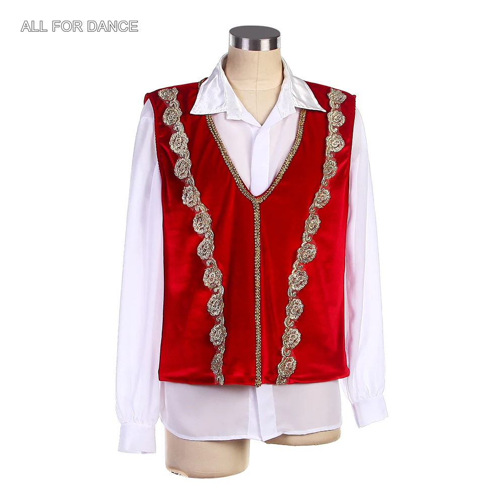 

23159 Men's Ballet Top Tunic 2 in 1 Dance Costume Red Velvet Outfit and White Shirt Actress Dancewear Danseur Clothes