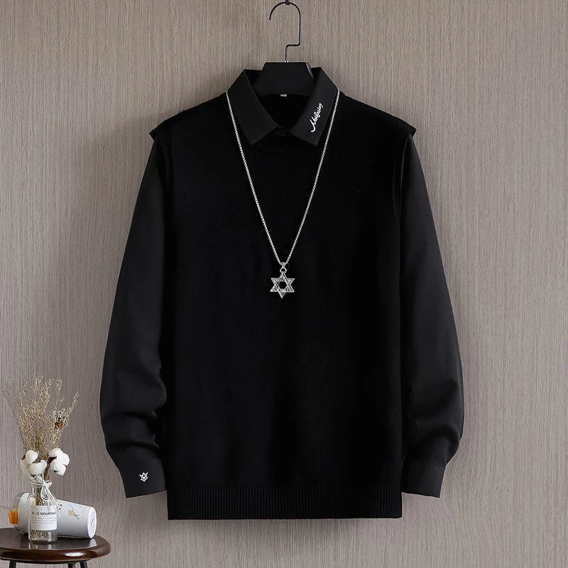 

Мужская верхняя одежда Long Sve irt в Корейском стиле с вышитым воротником, внутренняя одежда из двух предметов, осень-зима, Новое поступление