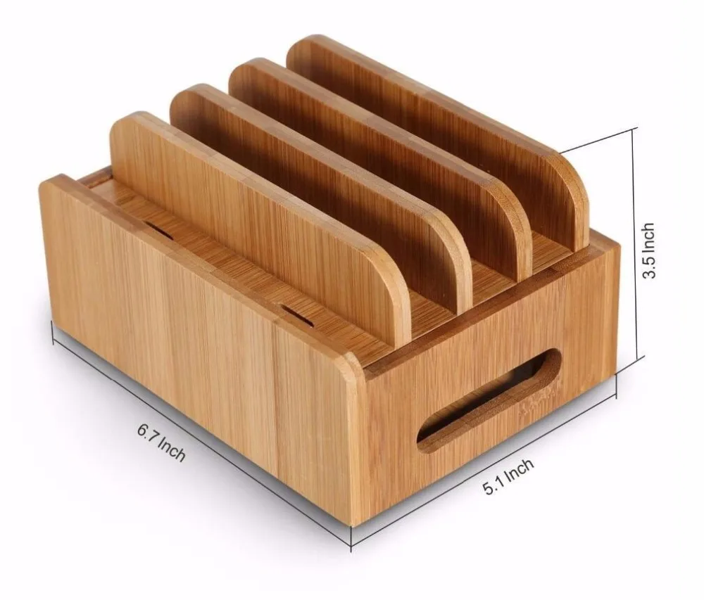 Bambushalter für iPhone, Ständer für Samsung, Handykabel, Ladestation, Docks, Organizer für Smartphones und Tablets, USB-Ladegerät – Detail 4