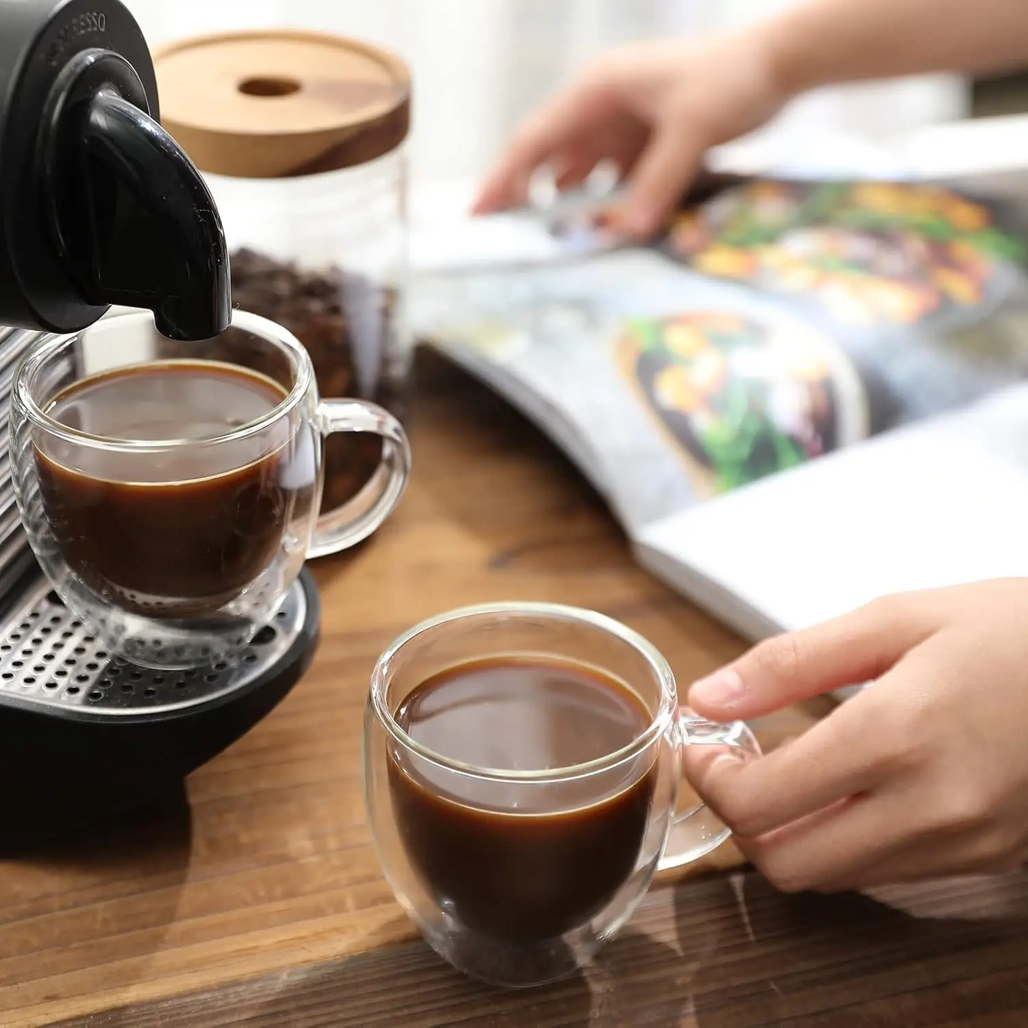 

150ml Double Wall Glass Coffee Mugs Set of 4 Insulated Coffee Cups - Clear Glass Drinkware with Handle for Double Espresso