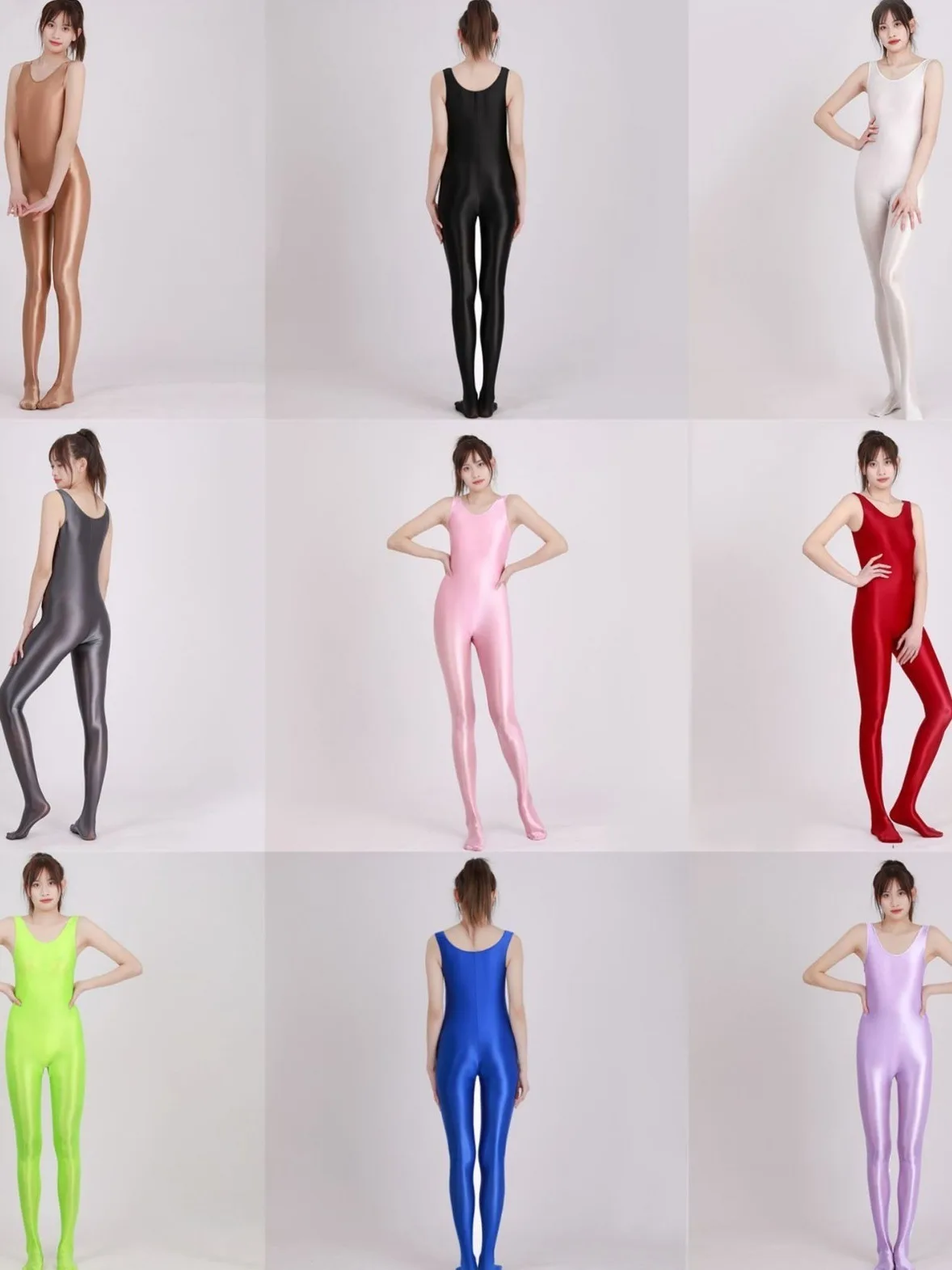 Shiny Silk Smooth Oil Glossy Silk Smooth Full Body Transparent Bodysuit Elastic Pure Colour Sexy Women's Siamese Trousers F0GO